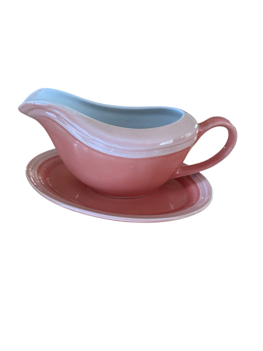 Oneida Pink Ceramic Gravy Boat with underplate 1998 vintage
